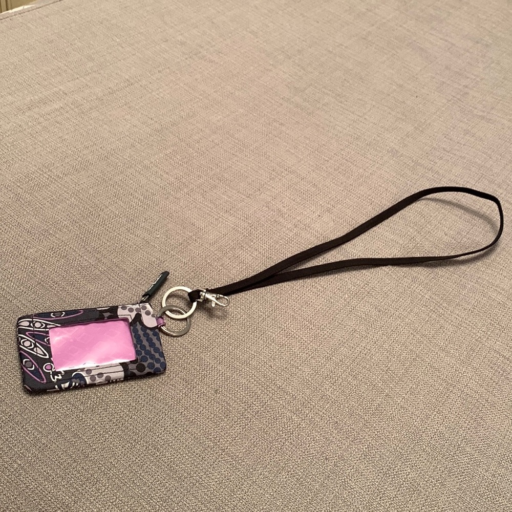 Vera Bradley Zip ID Case Holder Key Fob & Lanyard in Like New Condition